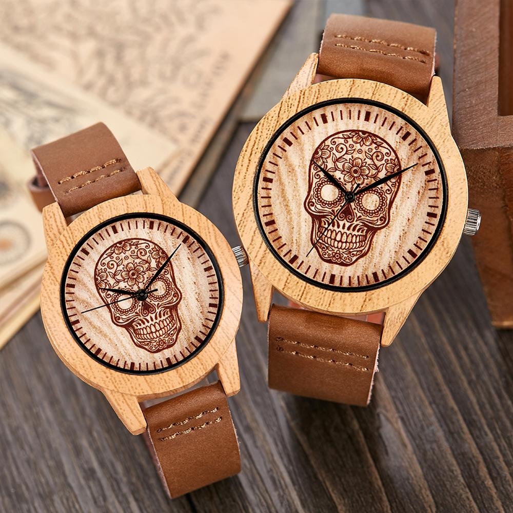 Wood Watch Men Women Couple Quartz Imitation Bamboo Wooden Male Animal Horse Watch Watches Leather Wrist Clock Reloj