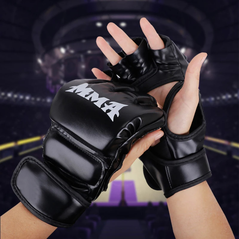 Guantes de entrenamiento de boxeo , cojín de cuero de medio dedo para adultos, Sanda, boxeo, UFC, bolsa de arena para entrenamiento, nudillos