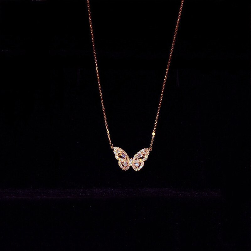 Vintage Metallic Gold Chain Butterfly Pendant Necklace Butterfly Pendant Women Ladies Necklace Jewelry for Valentine's Day: rose gold