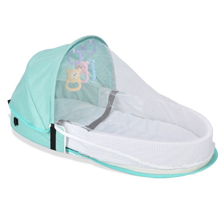 Bärbart babynest multifunktions baby resesäng spjälsäng med myggnät hopfällbar babynest vagga spädbarnssömn bärbar säng: Grön