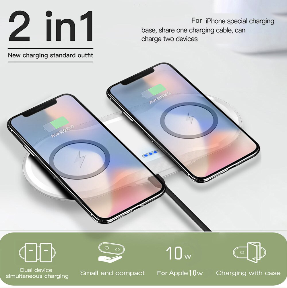 Double 10W Qi Wireless Charger Pad for iPhon 11 XS XR X 8 AirPods Pro Fast 10W Dual Charging Dock Station For Samung S10 S20