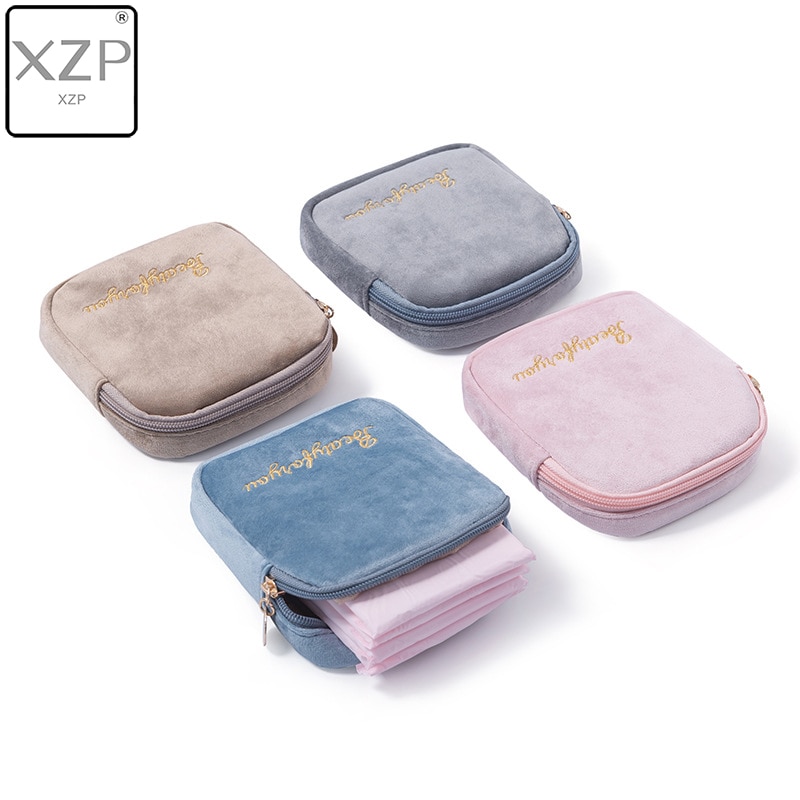 XZP Girls Diaper Sanitary Napkin Storage Bag Velvet Sanitary Pads Package Bags Coin Purse Jewelry Organizer Earphone Pouch Case