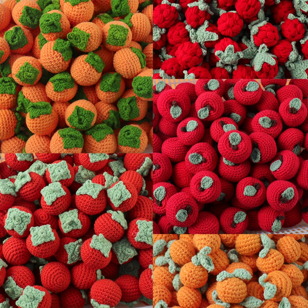Lindo dibujo de lana fruta linda girasol naranja tejido a mano fresa lana Crochet fresa tejida fruta ornamento