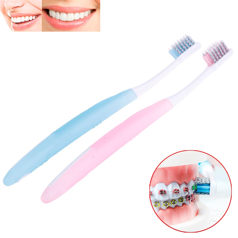 1 Pc Natuurlijke Milieuvriendelijke Oral Care V-Type Handvat Tandenborstel Regenboog Kleurrijke Whitening Zachte Haren Orthodontische Tandenborstel