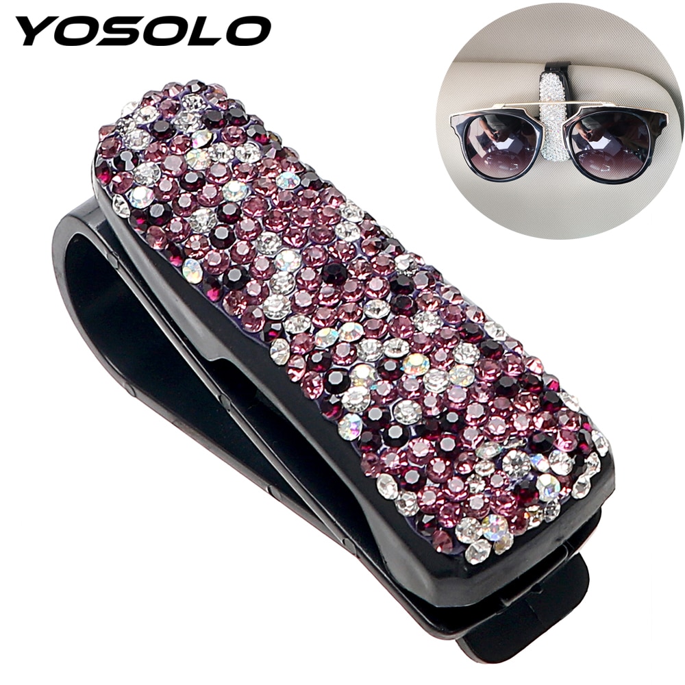 YOSOLO strass diamant etuis à lunettes pare-soleil lunettes de soleil porte-lunettes support de rangement Portable Auto attache pince