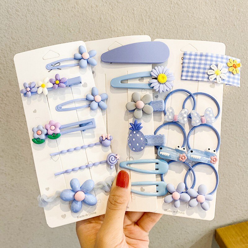 10 pçs/set crianças girassol grampos de cabelo conjunto hairpin para meninas adorável dos desenhos animados frutas flores bandana do bebê bb clipe barrettes