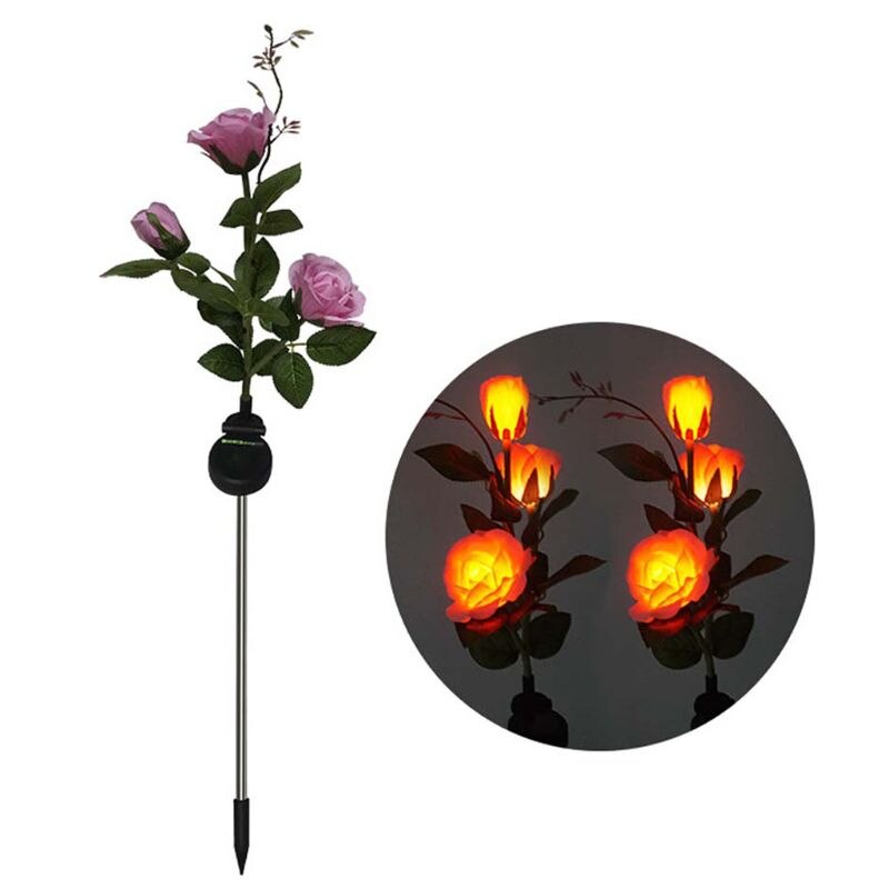 Simulación de luz LED alimentada por energía Solar, lámpara de iluminación de jardín resistente al agua con flor Rosa D0AF: Rosa