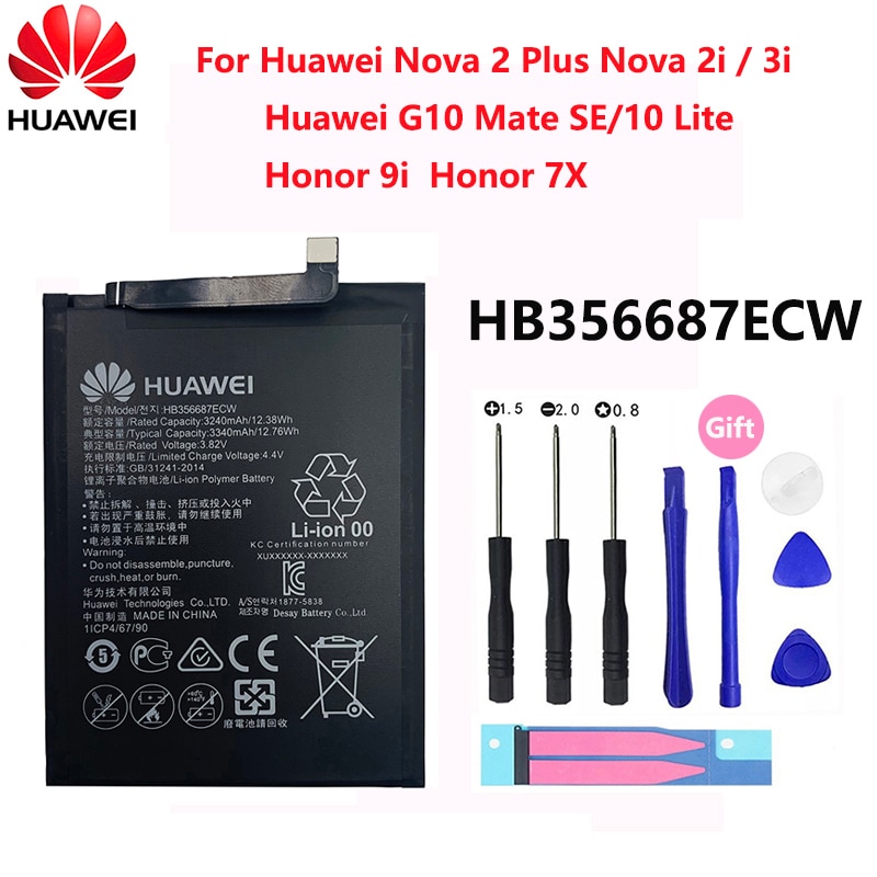 Originele Hua Wei 3340Mah HB356687ECW Batterij Voor Huawei Nova 2 Plus Nova 2i Honor 9i Huawei G10 Mate 10 lite Voor Huawei Honor 7X