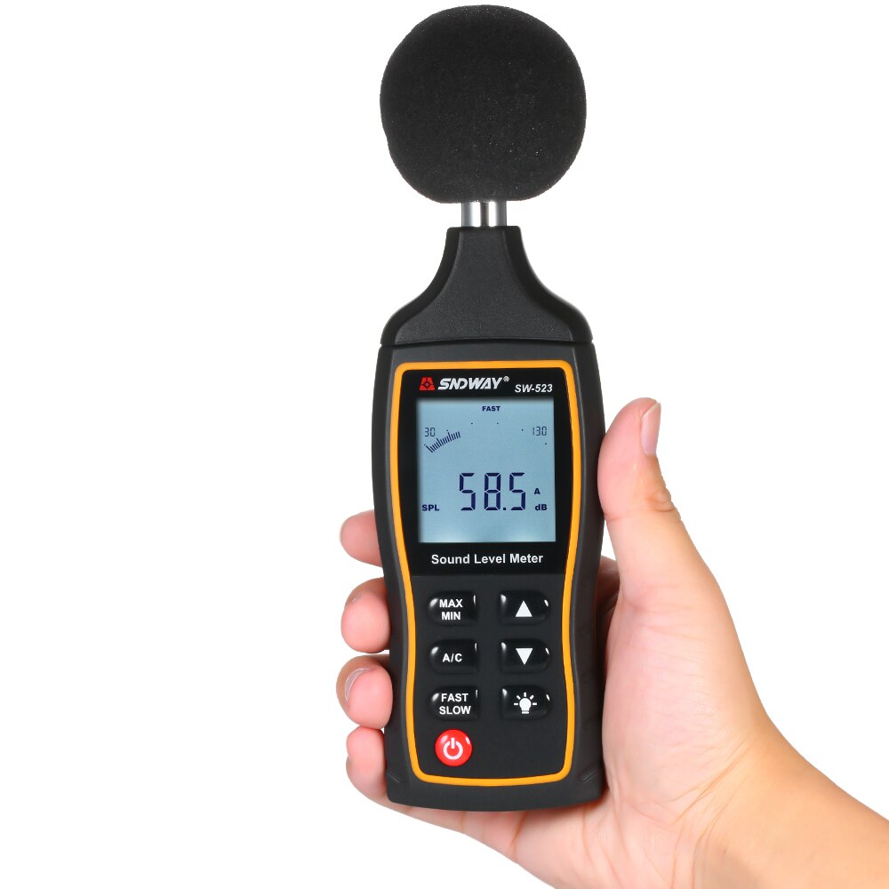 SNDWAY High Accuracy LCD Digital Noisemeter Sound Level Meter 30-130dB Decibel Monitoring Tester with A and C Frequency