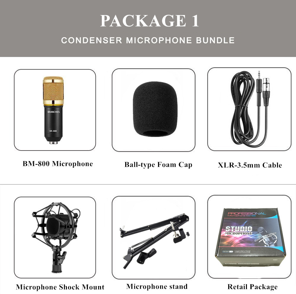 BM800 Mikrofon Condenser Sound Recording BM 800 Microphone With Shock Mount For Radio Braodcasting Singing Recording KTV Karaoke