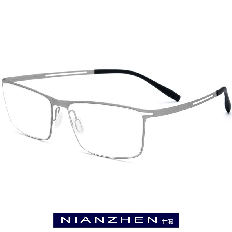 B Titanium Eyeglasses Frame Men Square Myopia Optical Frames Eye Glasses for Men Memory Light Korean Screwless Eyewear 1175: Silver