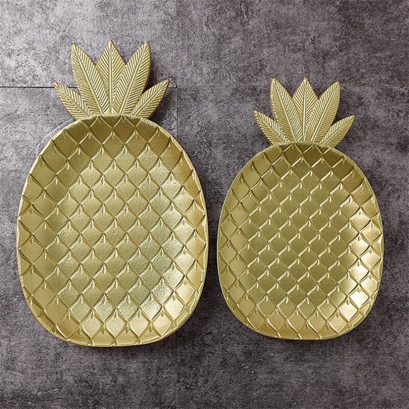 Houten Gouden Ananas Dessert Fruitschaal Mode Geometrische Eettafel Opbergvak Ananas Blad Decoratie Ambachten Ornament