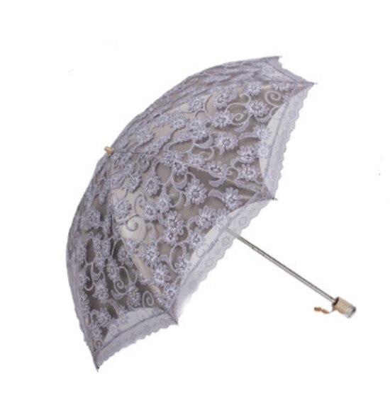 Kant Dames Parasol Parasol Regen Vrouwen Black Uv-bescherming Winddicht Waterdicht 2 Vouwen Meisje Prinses Paraplu: Grijs