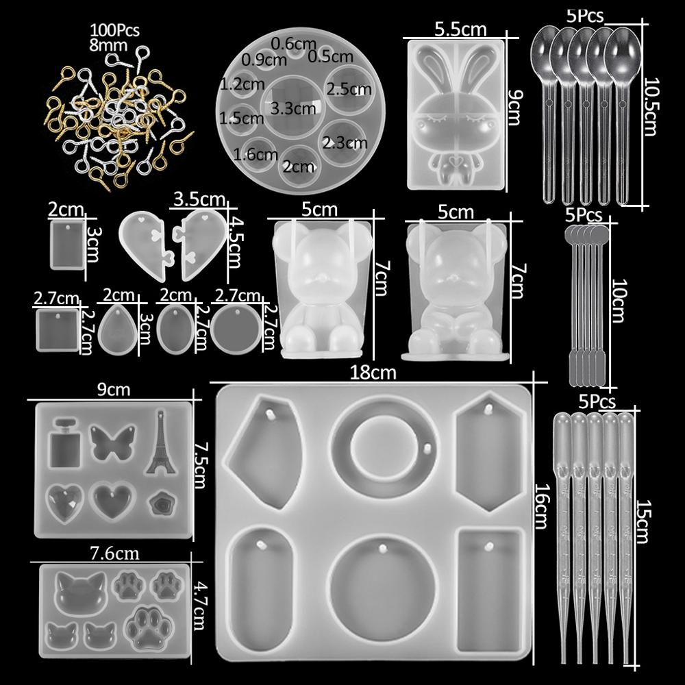 300pcs Mixed Style Silicone Molds Casting Mold Kits Epoxy Resin Mold Tool Set For DIY Pendant Jewelry Making Finding Accessories: 10