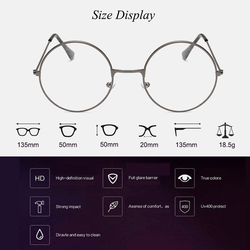 Gafas clásicas redondas, montura Simple, cristales planos, luz clásica, miopía, Gafas de Metal para mujer, montura de gafas de estilo intelectual literario