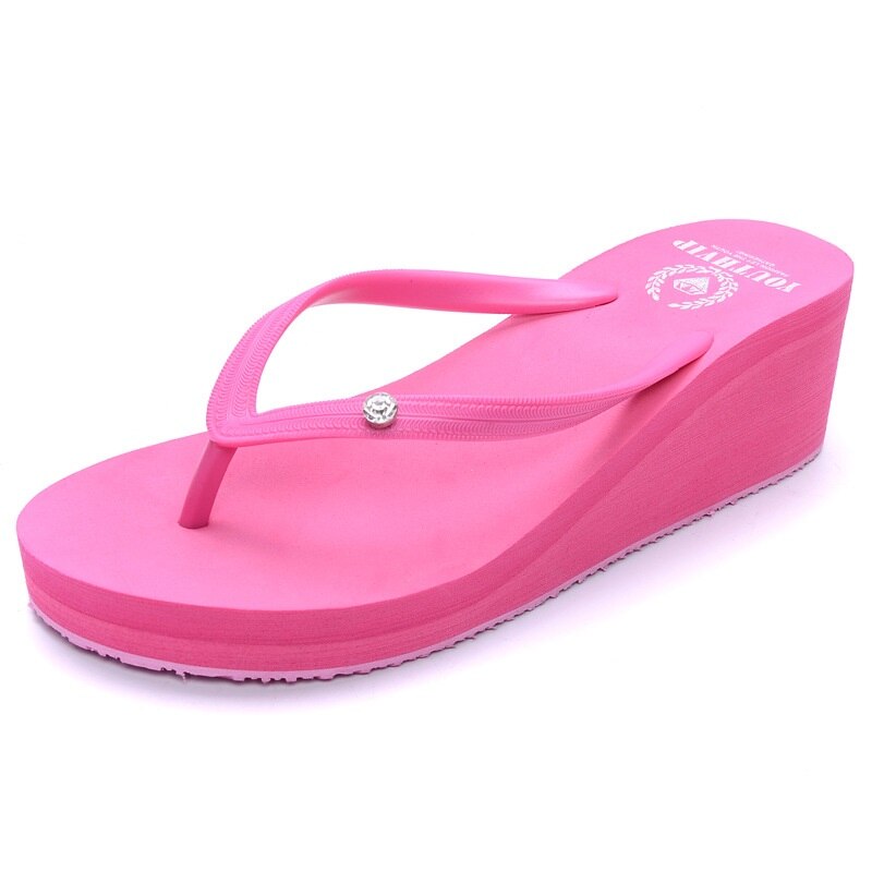 Kvinnors sommartofflor med diamantflipflops lediga tofflor damsandaler sommarskor dam lätta mjuka rutschkanor: Rosoröd / 35