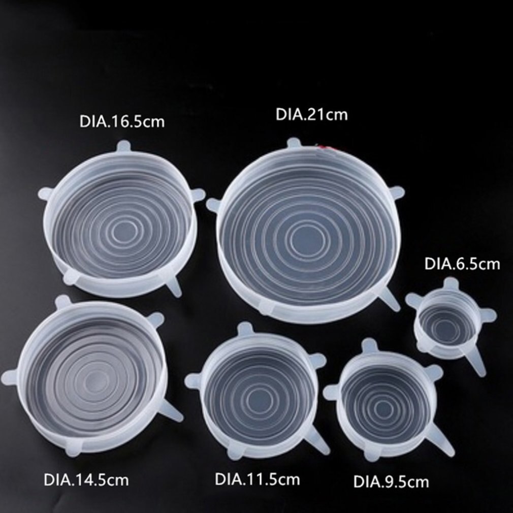 Herbruikbare siliconen verpakking voor voedsel met 6 verschillende maten, houdt voedsel vers, afgesloten keukengereedschap, siliconen rekbare deksels