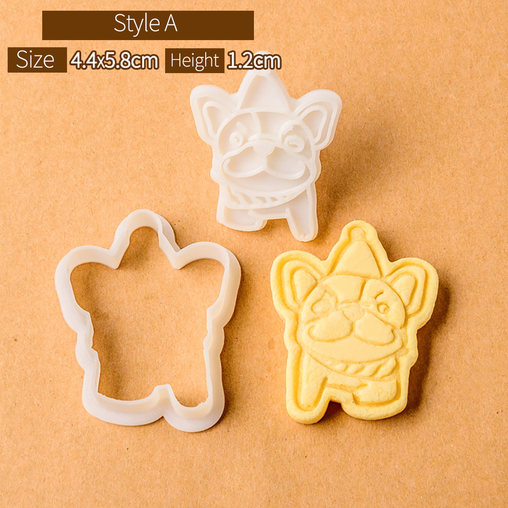 Cute Bulldog Dog Shaped Cookie Cutters Mold Biscuit Baking Tool Kitchenware Bakeware DIY Tool for Kids Hand Mold: Light Grey