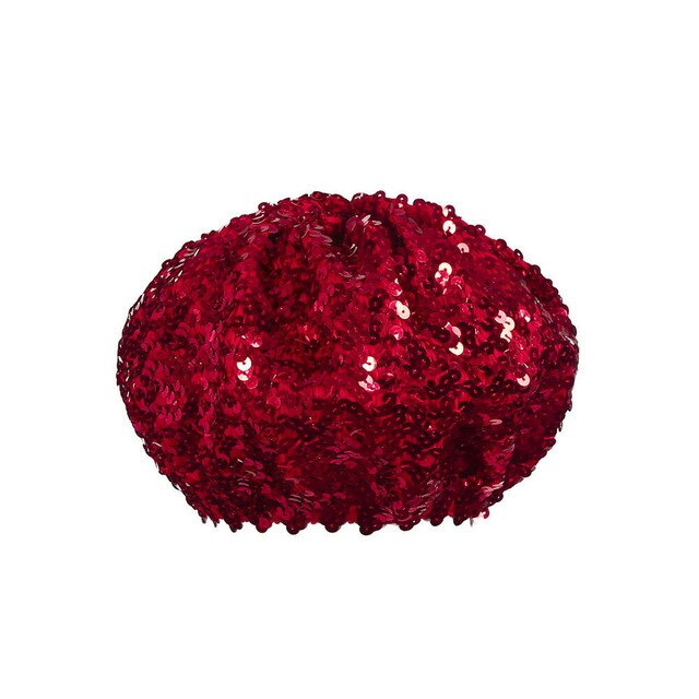 Damskie cekiny kapelusz błyszczący kostium jazzowy brokat taniec beret okrągła czapka damska modne dodatki czapka damska kostium rozciągać impreza: Czerwony