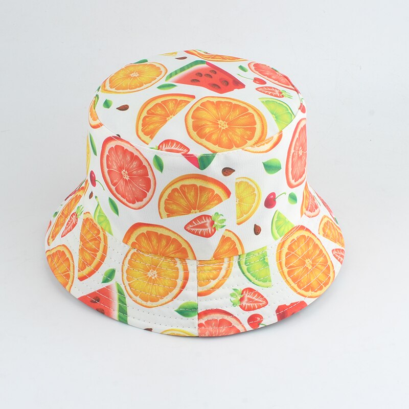 Zomer Zon Hoeden Voor Vrouwen Mannen Panama Emmer Cap Fruit Watermeloen Oranje Banaan Aardbei Gedrukt Visser Hoed: many fruit