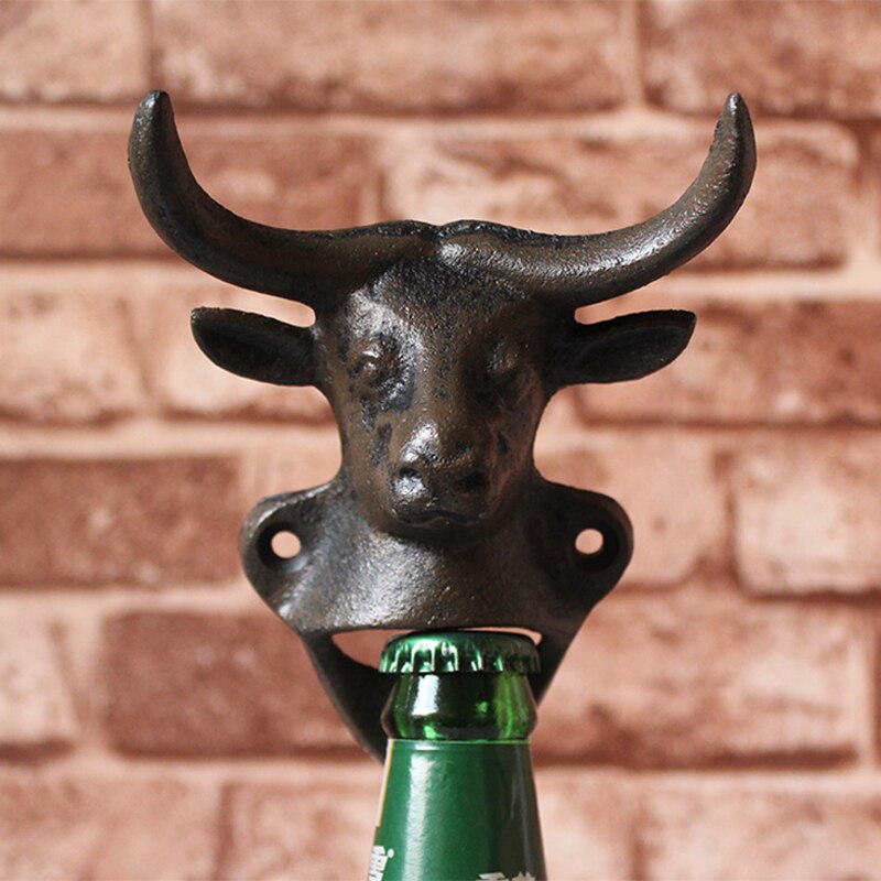 Feiner Kuh Kopf Zauberstab Montiert Bahre Flasche Öffner Ebene Kopf Figuren Heimat Bar Zauberstab Dekor Metall Rentier Kopf Gusseisen europa