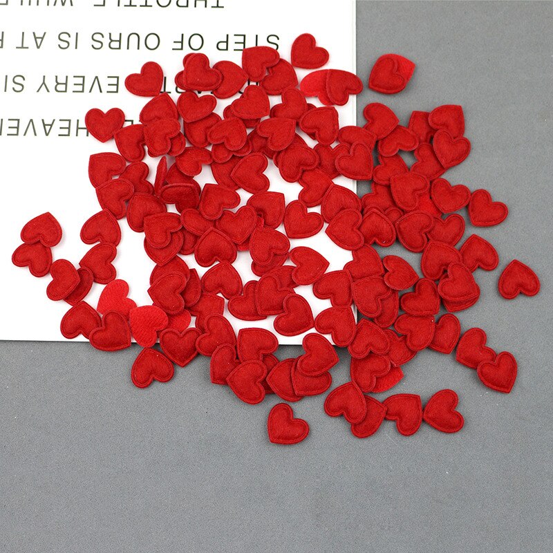 200 stk mini love heart polstret patch filt stof applikationer gør-det-selv håndværksartikler scrapbog basteln materialer hårnåle hårtilbehør: Røde hjerter