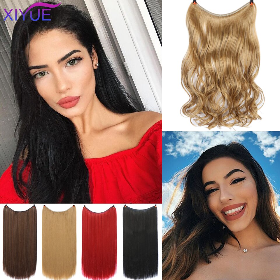 Xiyue no clip one piece natural wave false hair fish line hair extensions invisible secret wire syhthetic hairpieces extensions