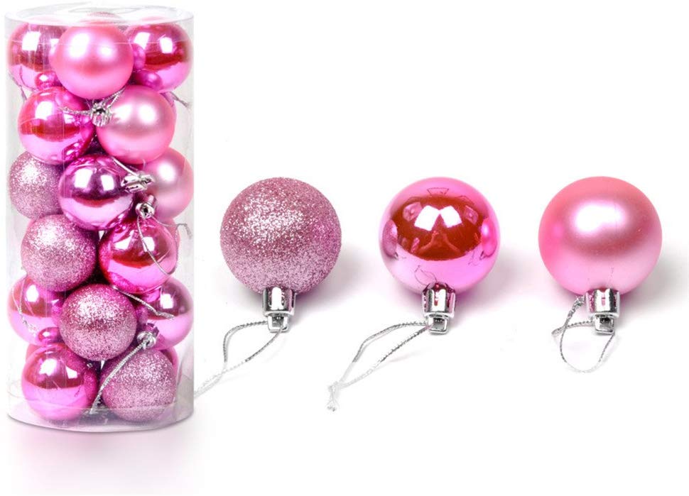 24 stücke Weihnachten Baum Ball Dekoration Party Hängen Ornament Flitter Anhänger Weihnachten Baum dekorationen für Heimat Mini Größe: Rosa