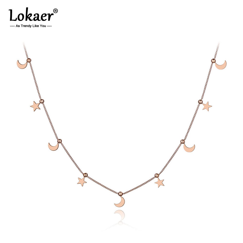 Lokaer-collier bohème en titane, acier inoxydable, lune et étoile, ras du cou pour femmes et filles, tendance, pendentif à breloque, N19214