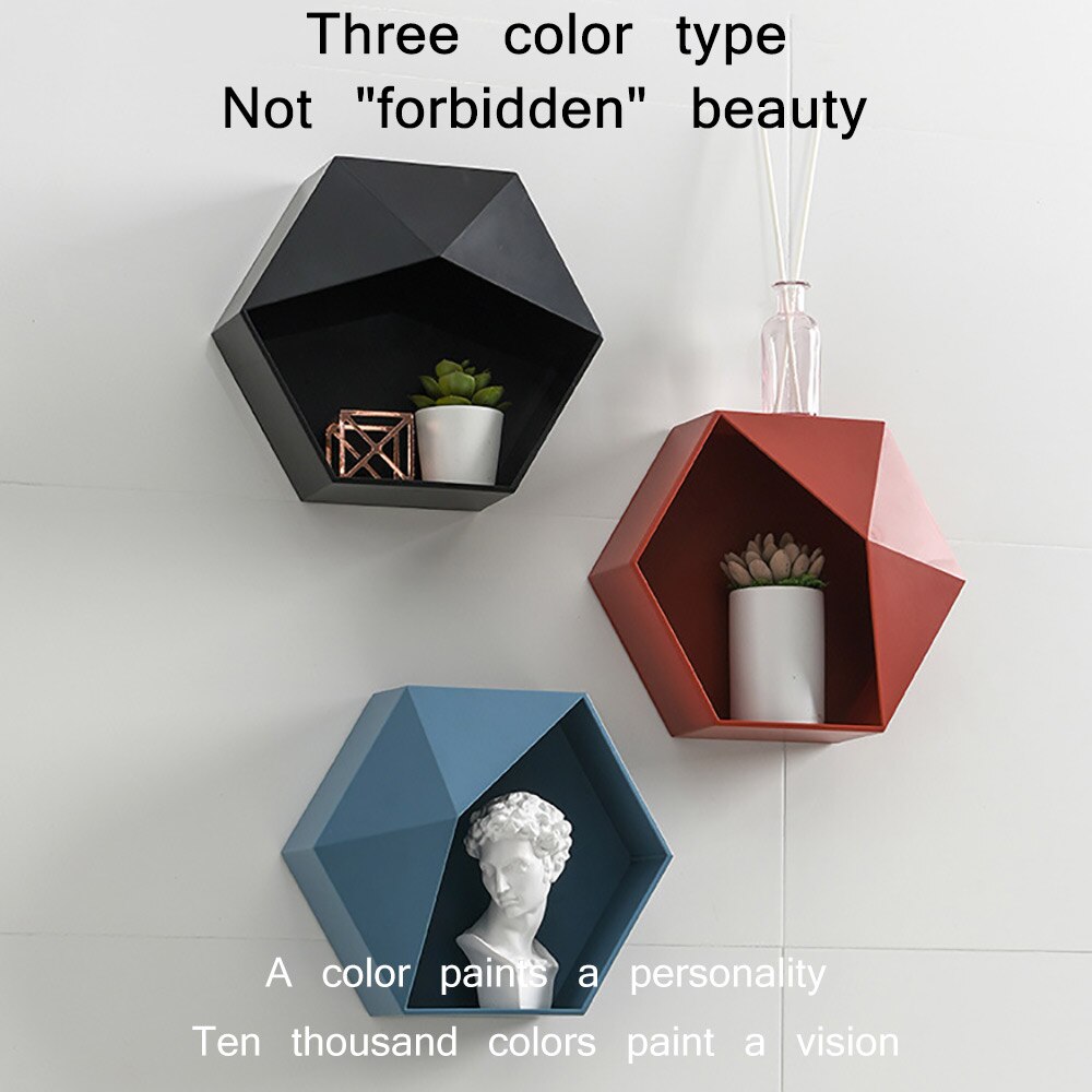 Scandinavische hexagon plank wandrek woonkamer aan de muur bevestigde geometrische ponsvrije wanddecoratie badkamer plank organizer