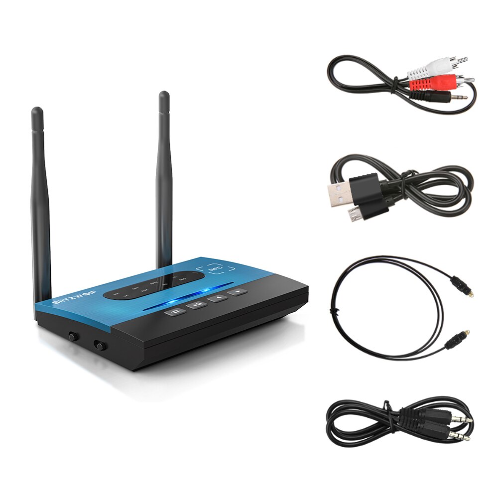 BlitzWolf BW-BR7 NFC-habilitado para Iro de Safea, receptor de transmissor de áudio compatível com Bluetooth V5.0, 3,5 mm Aux/2 RCA Aux/Optical HiFi Wireless Audio Adapter para Nintendo Switch Xbox TV PC
