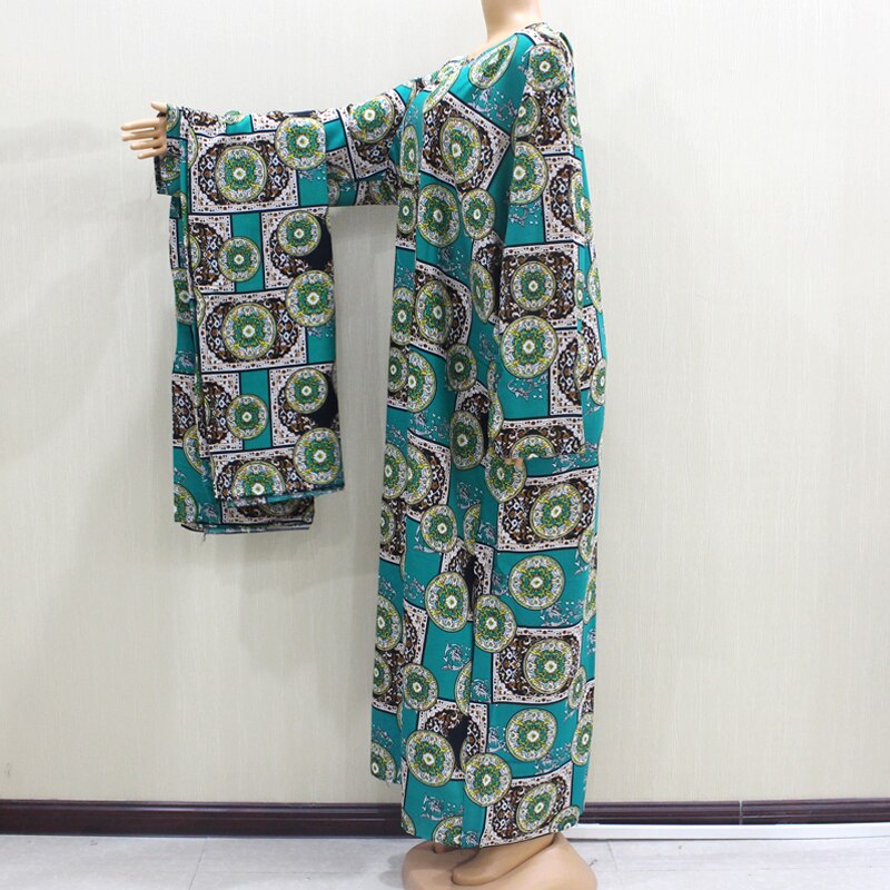 Afrikaanse O-hals Lange Mouw Lange Jurk Vrouwen Lente Jurken Casaul Elegante Vrouwen Jurk: Groen