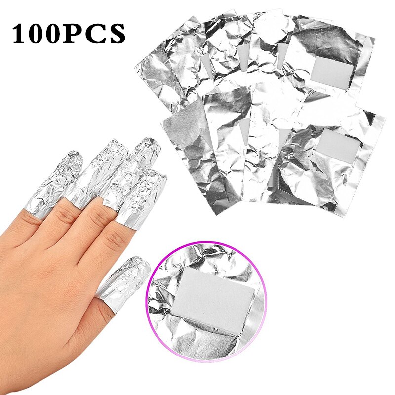 100 pièces/lot papier d'aluminium Nail Art tremper hors acrylique Gel vernis à ongles enroule outil de maquillage dissolvant avec tampon de coton: 100 pcs
