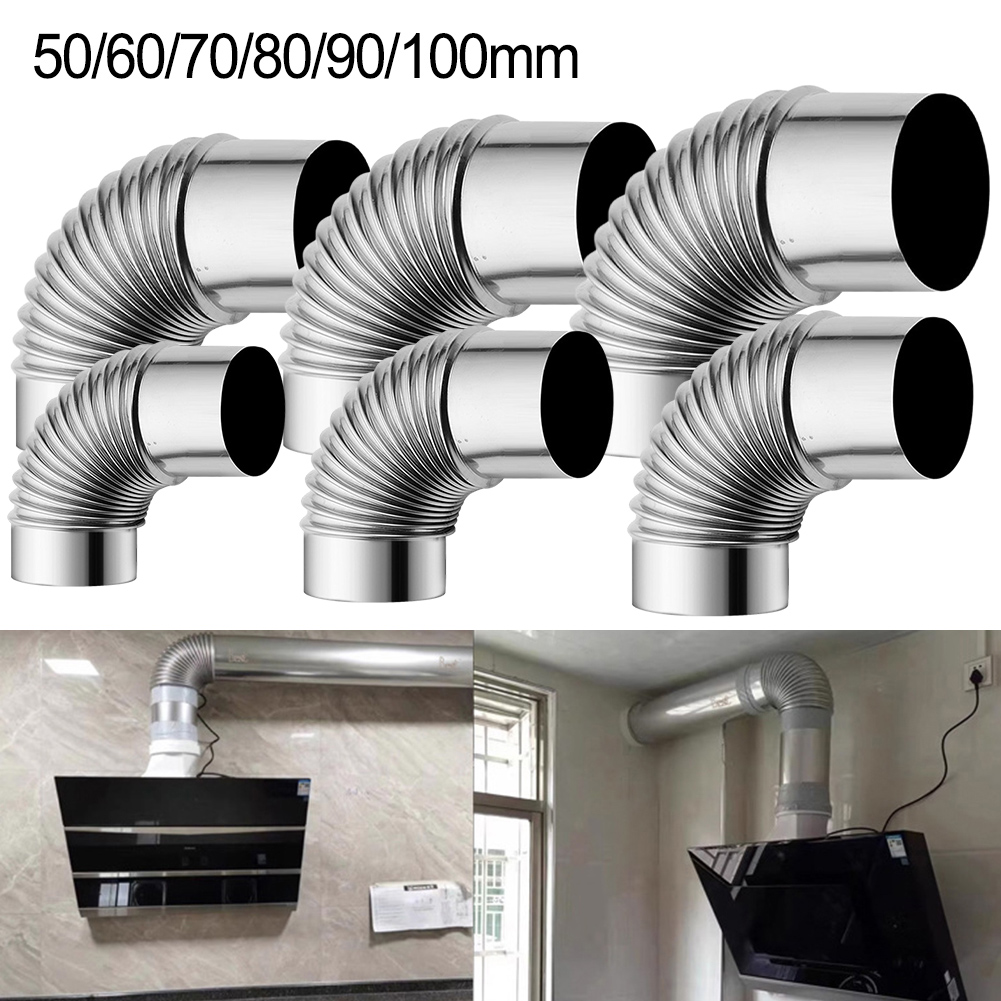 1 Uds. Tubo de codo de chimenea de 90 grados, revestimiento de chimenea curva de acero inoxidable, tubo de estufa múltiple, calentador de agua a Gas, salidas de tubo de escape