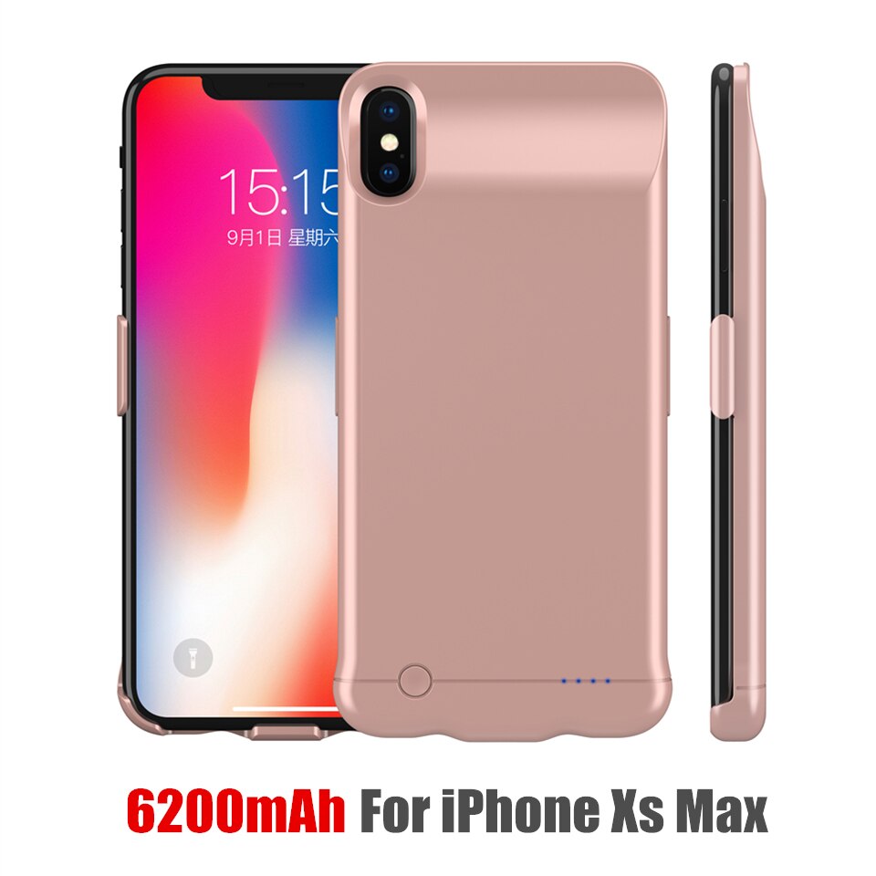 Amstar, fundas de cargador de batería de 5200mAh para iPhone X XR XS, funda de carga PowerBank, fundas traseras de 6200mAh para iPhone XS Max