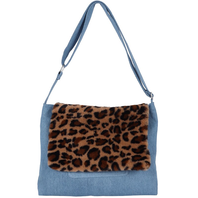 Tassen Vrouwen Vrouwen Mode Denim Schoudertas Grote Capaciteit Luipaard Zebra Print Pluche Messenger Bag dames Bolsos: A