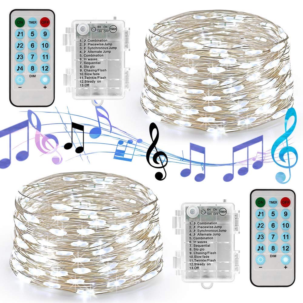 5M 10M Sound Activated LED Music String Lights Battery/USB Operated Copper wire Christmas ligths for home Wedding Party: white / 5M 50leds / USB Operated