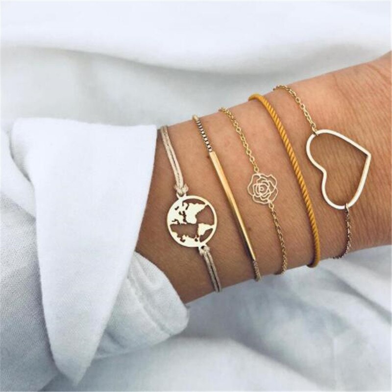 Bohemian Klassische Gold Natürliche Kristall Geometrische Multilayer Einstellbare Armreifen Armband Set Frauen Partei Schmuck 7 teile/satz