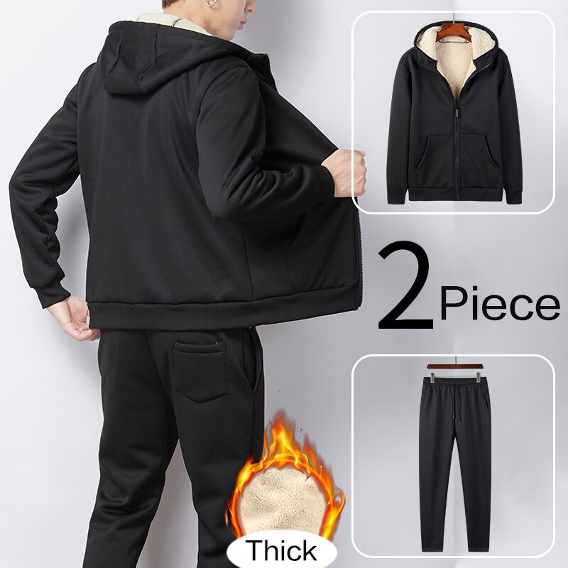 Winter dikke imitatiebont warme trainingspak heren hoodie trainingspak 2 -delige jas + broek heren set sportkleding trainingspak 4xl 5xl