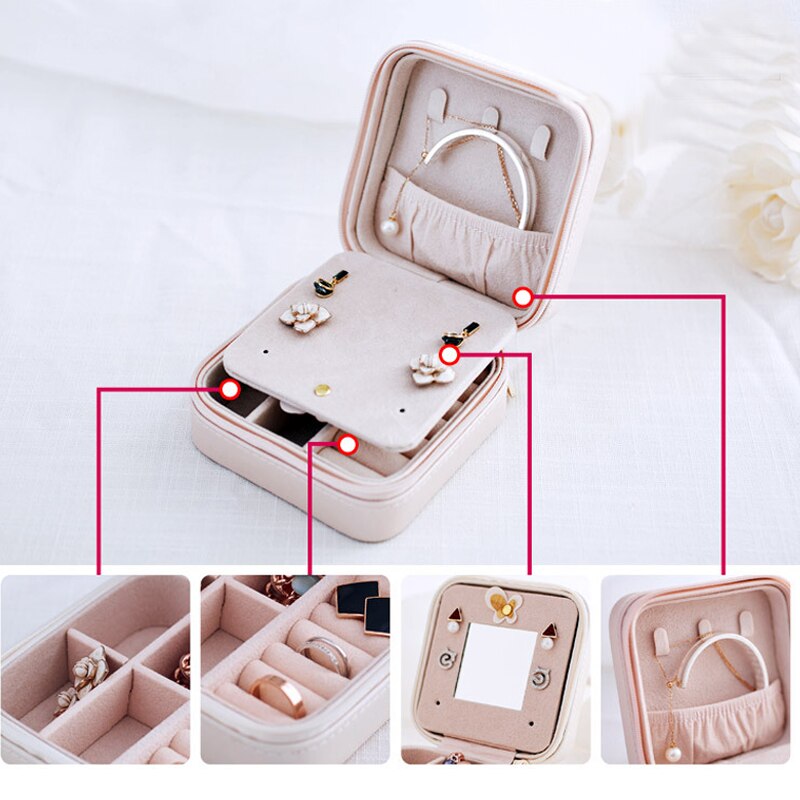 Nieuwe draagbare sieradendoos opbergorganizer rits dames display reiskoffer dubbele laag  do99