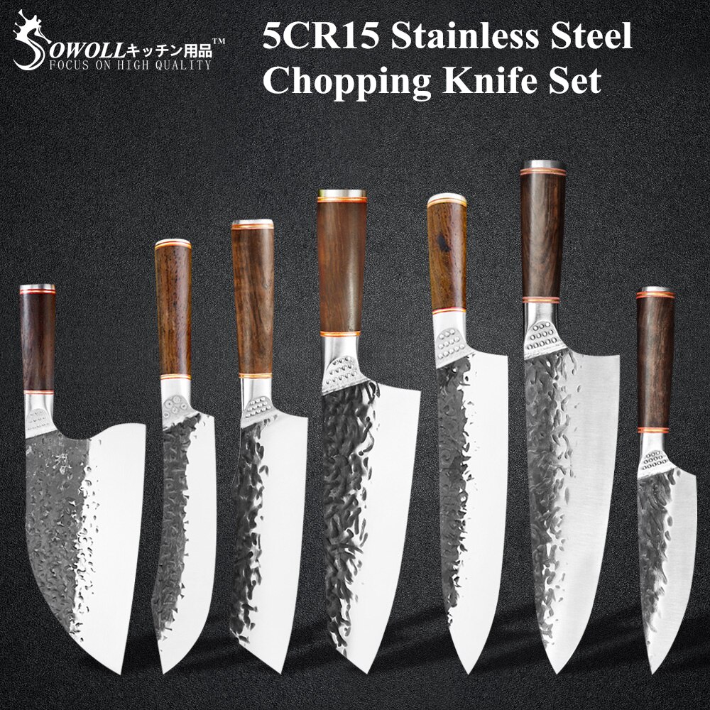 Sowoll couteau de boucher en acier forgé, outils de cuisine de Chef 5 ''6.5'' 7 ''7.5'' 8 ''trancheur serbe Chef survie outils de randonnée