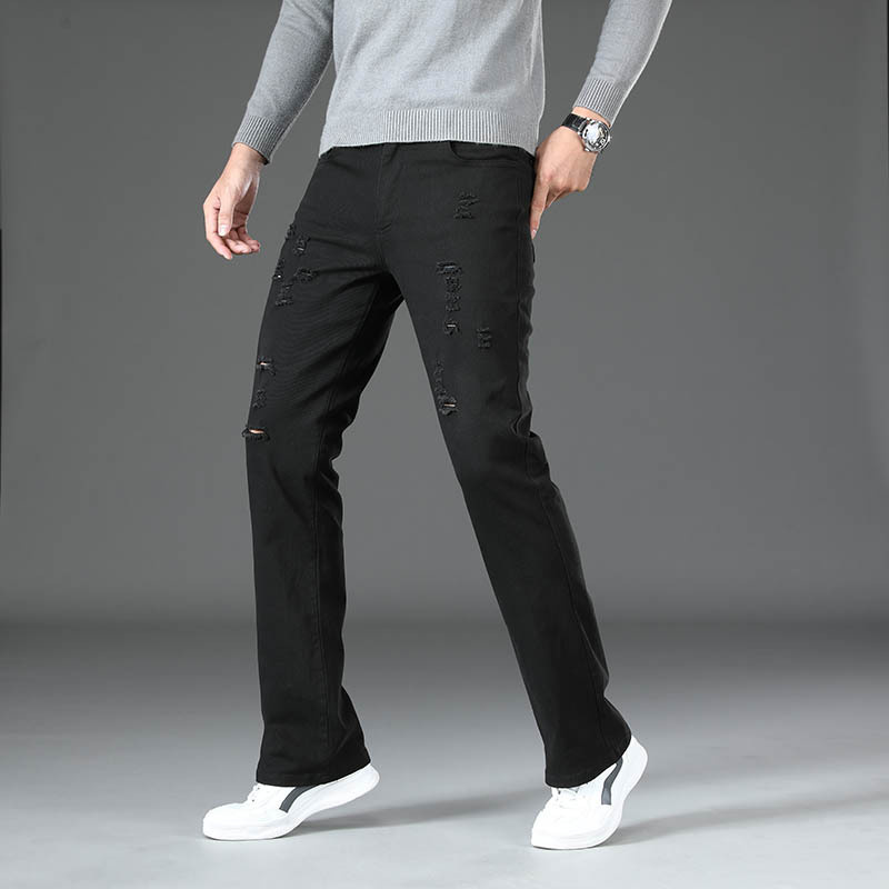 Jeans Mannen Mannen Black Ripped Denim Micro Flared Broek Klassiek Grote Flared Broek