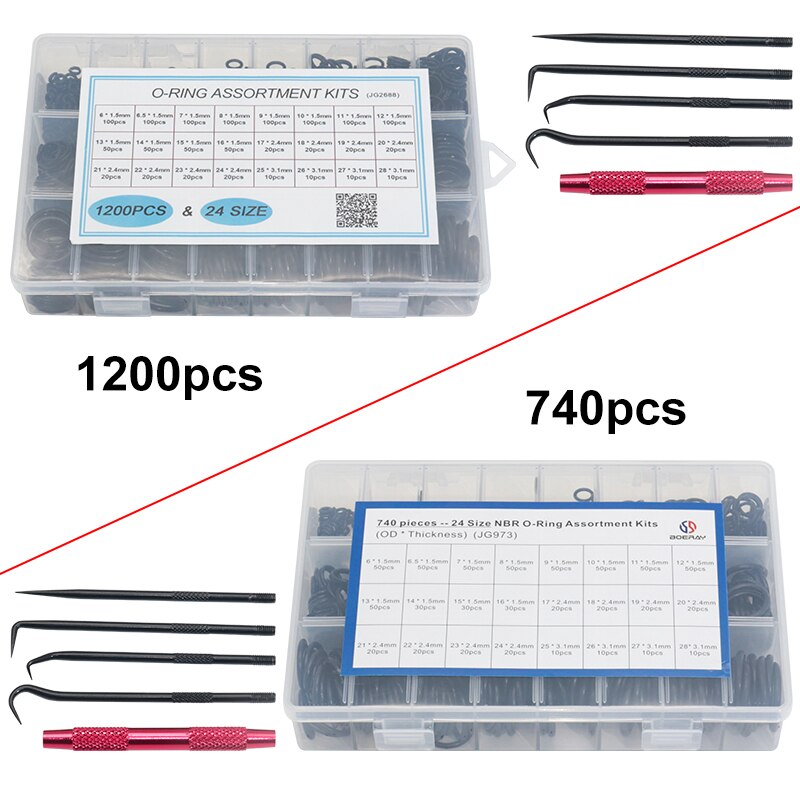 740Pcs 1200Pcs Nitril Rubber O Ring Set Met Haak Gereedschap Nbr Seal Ringen Pakking Oring 24 Maten Olie-Slip Afdichting O-Ring Kit