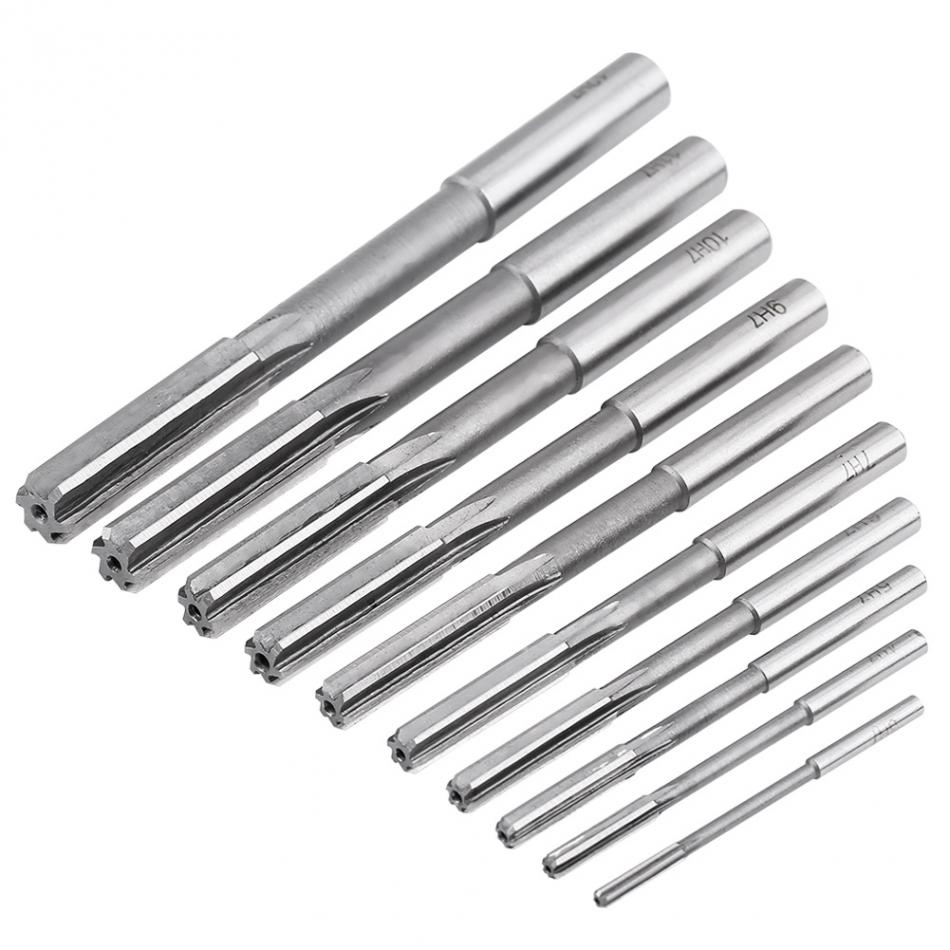 10pcs/set HSS H7 Machine Reamers Straight Flute Reamer Machine Cutter 3/4/5/6/7/8/9/10/11/12mm Woodworking Tools