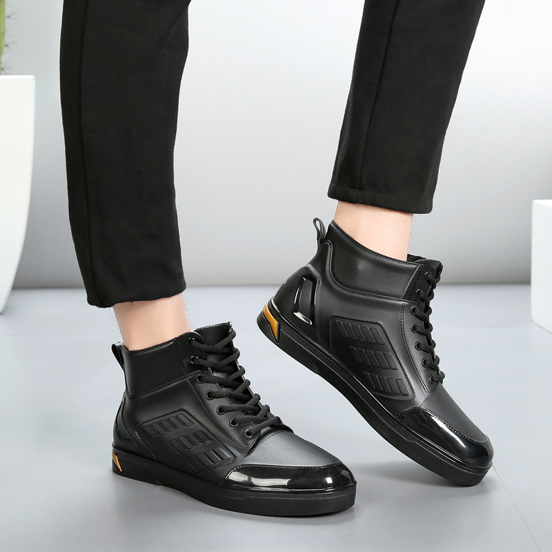 Men's Rainboots Waterproof Rain Shoes Men Rain Boy Water Shoes Rubber Black Ankle Boots Lace-Up Shoes for Mens Boots