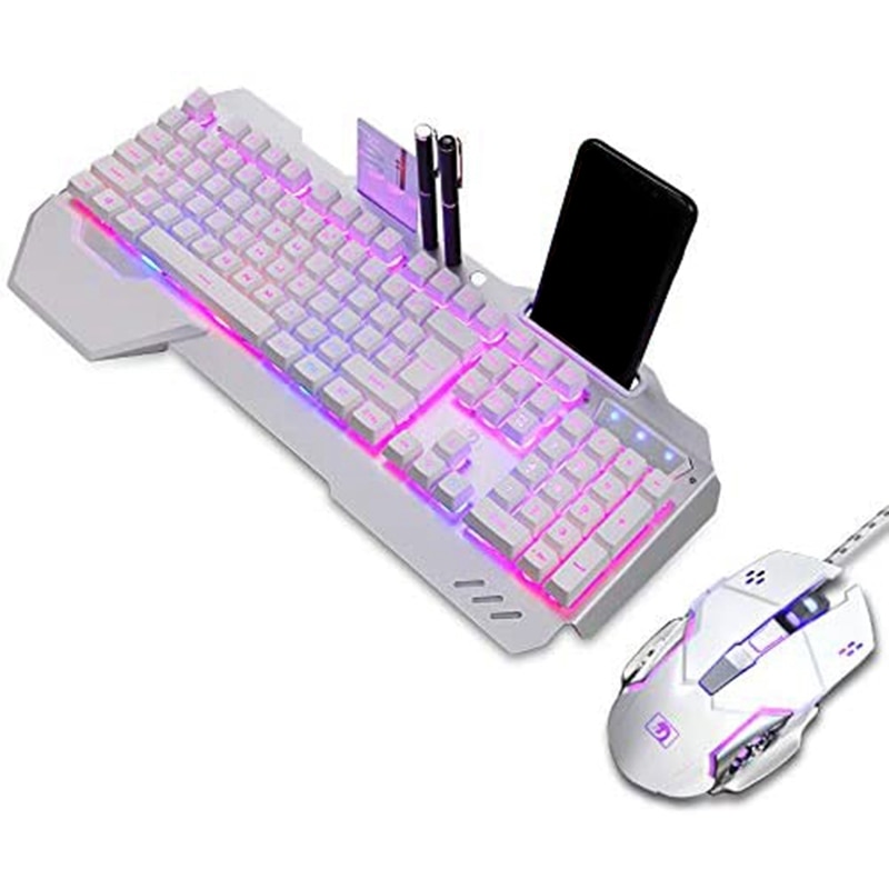 Mechanical RGB Keyboard and Mouse Combo, Adjustable Breathing Lamp Wired Gaming Keyboard Wrist Rest Keyboard: White