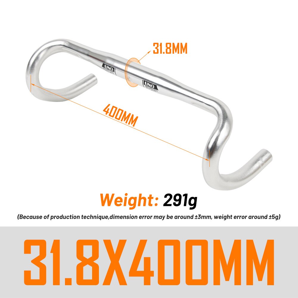 UNO CR12 Aluminium Alloy Road Bicycle Handlebar Matte Bar Red/White Logo 25.4/31.8*380/400/420/440mm Bike Parts: 31.8-400 Silver