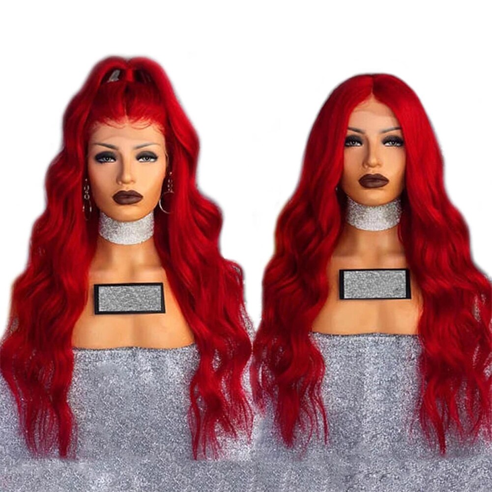 DLME Body Wave Lace Front Wigs Free Part Red Wig Synthetic Lace Front Wig High Temperature Fiber Hair Women Wigs