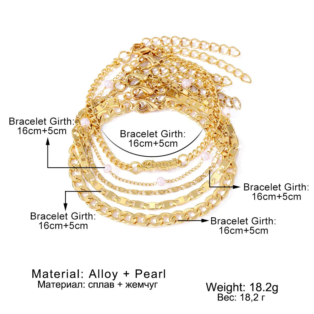 Boheemse Gouden Kleur Ketting Armband Set Voor Vrouwen Faux Parel Hoek Letter Charm Armband Vrouwelijke Mode Feest Sieraden