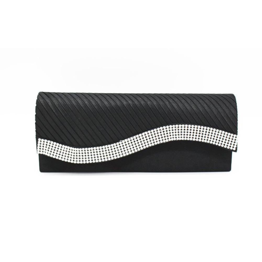Kvinnor kväll budväska kuvert clutch festväskor lyx band handväska för dam bankett bröllop kedja axel crossbody väska: Svart